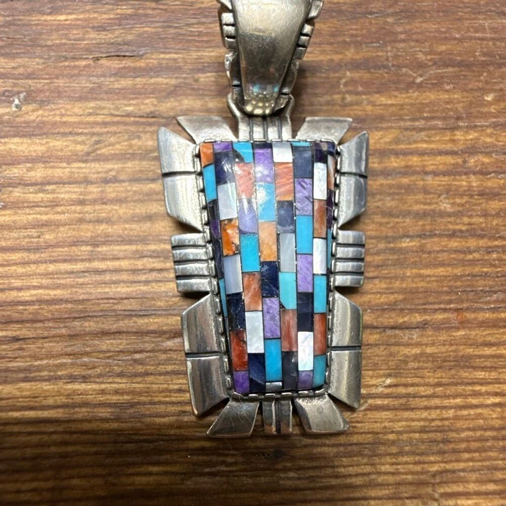 Carolyn Pollack Sterling Silver Multi Stone Mini Mosaic Pendant